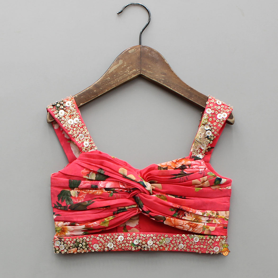 Red Floral Printed Draped Top With Flared Palazzo