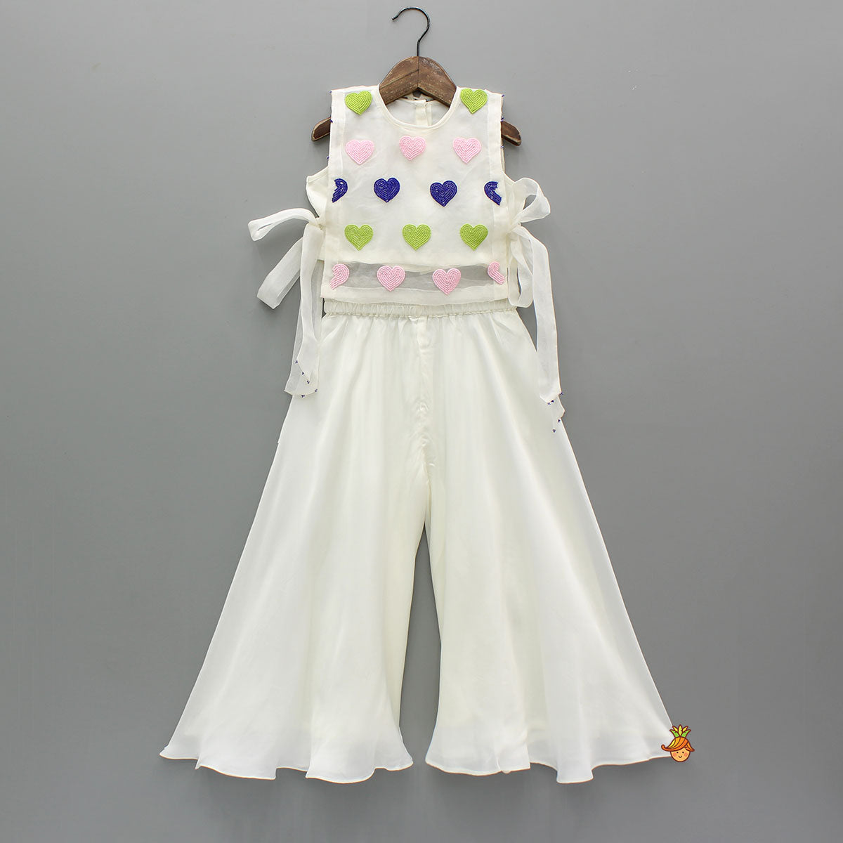 White Organza Vest With Top And Palazzo