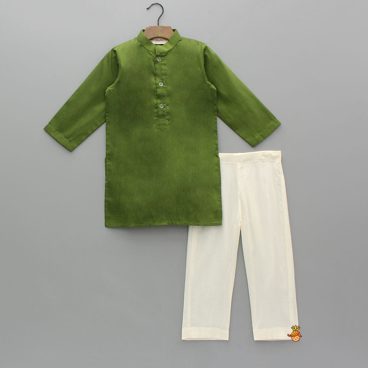 Green Kurta With Printed Jacket And Cream Pyjama