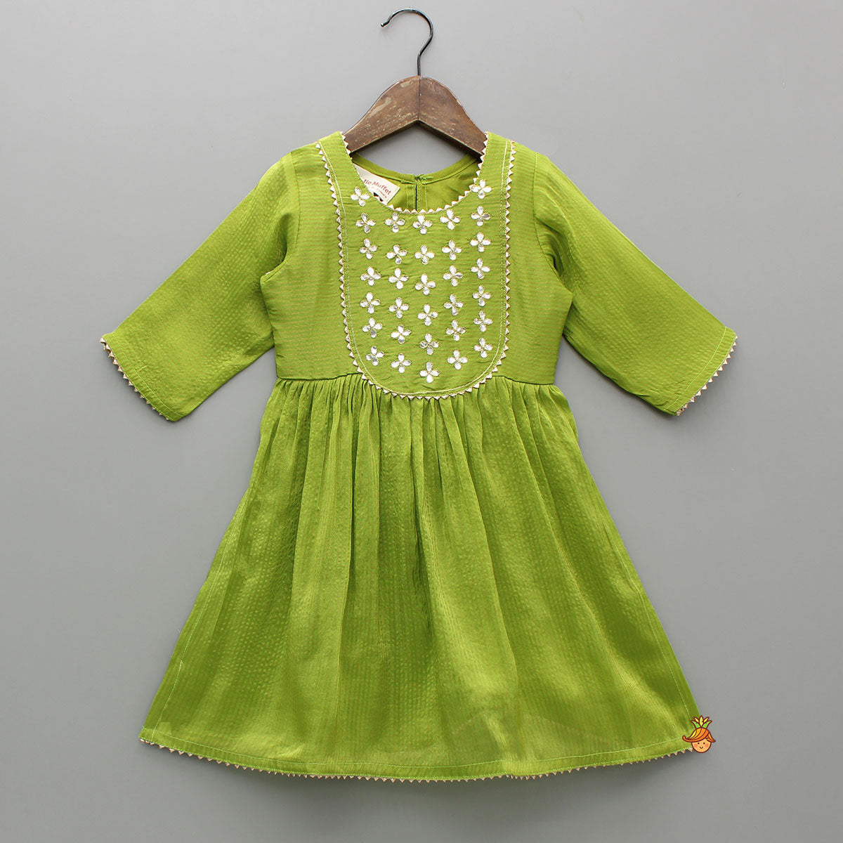 Green Gota Work Top With Wide-Leg Pant And Dupatta