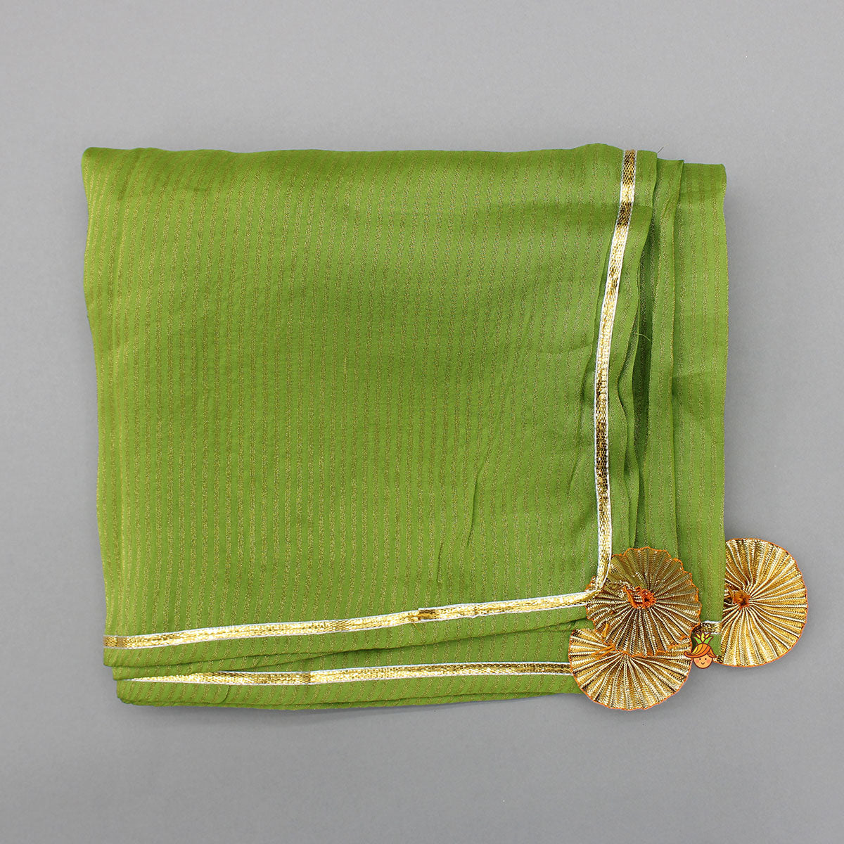 Green Gota Work Top With Wide-Leg Pant And Dupatta