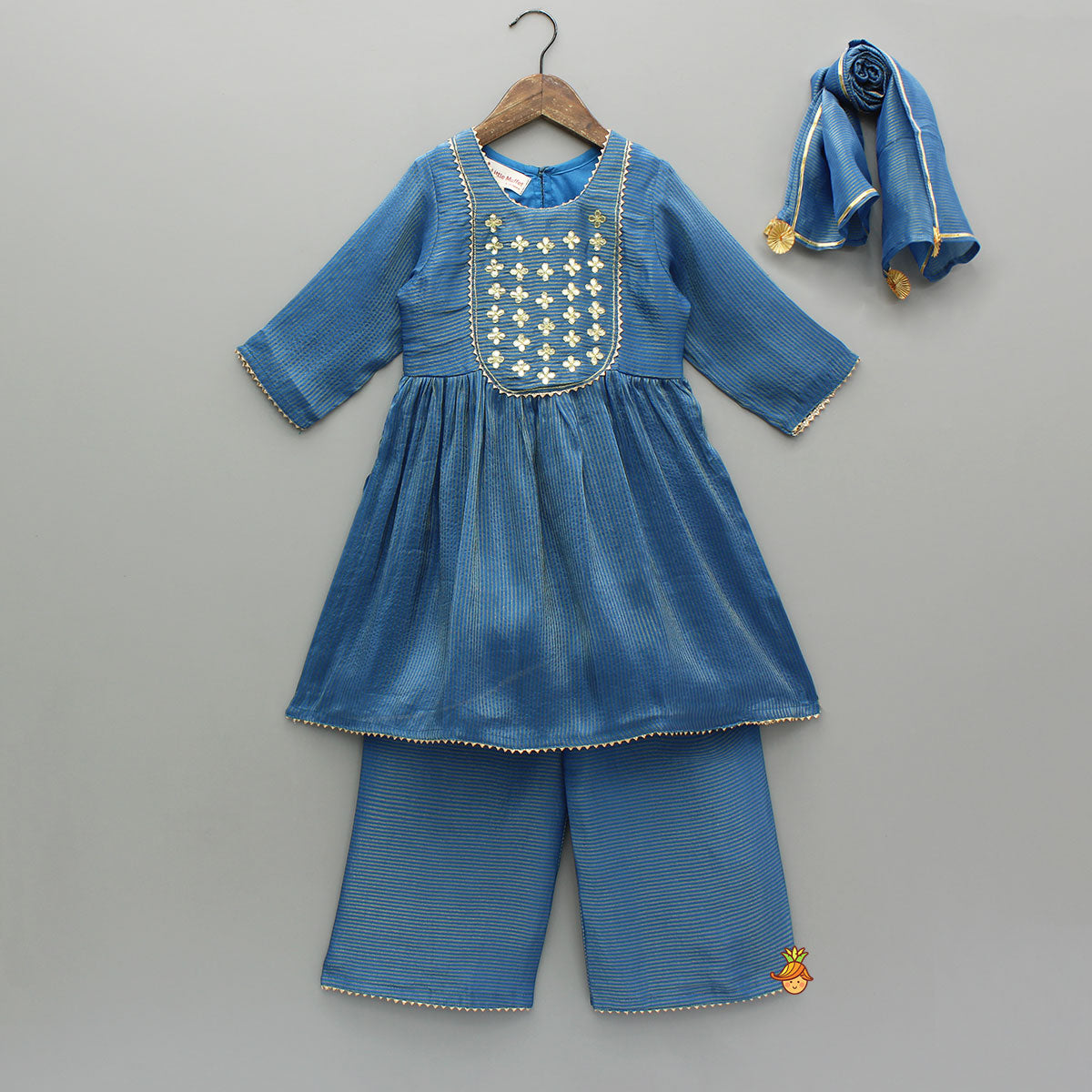 Blue Gota Work Top With Wide-Leg Pant And Dupatta