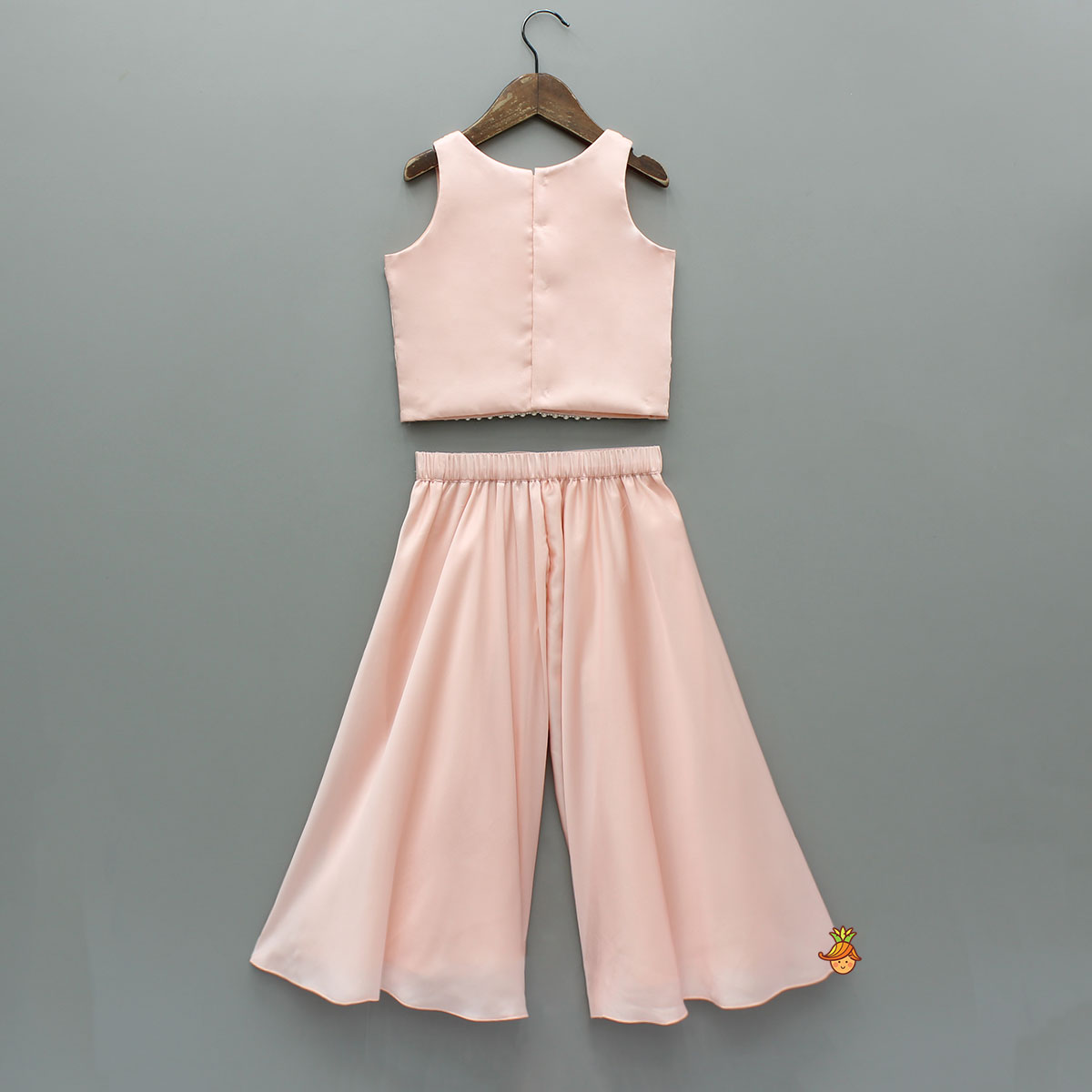 Pink Satin Crop Top With Palazzo