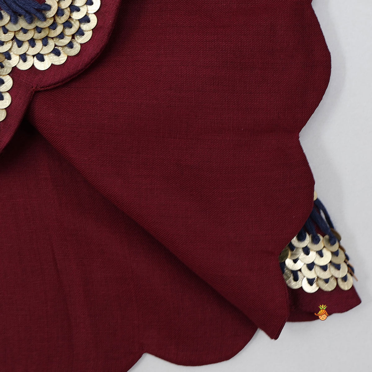 Maroon Tie-Up Hand Embroidered Scallop Top With Printed Palazzo