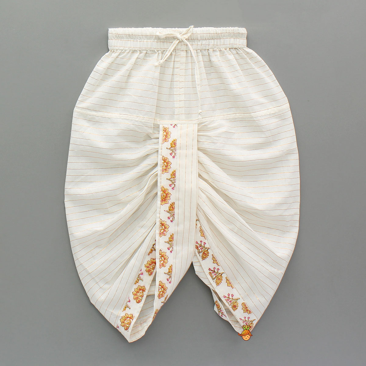 White Block Print Kurta With Matching Dhoti