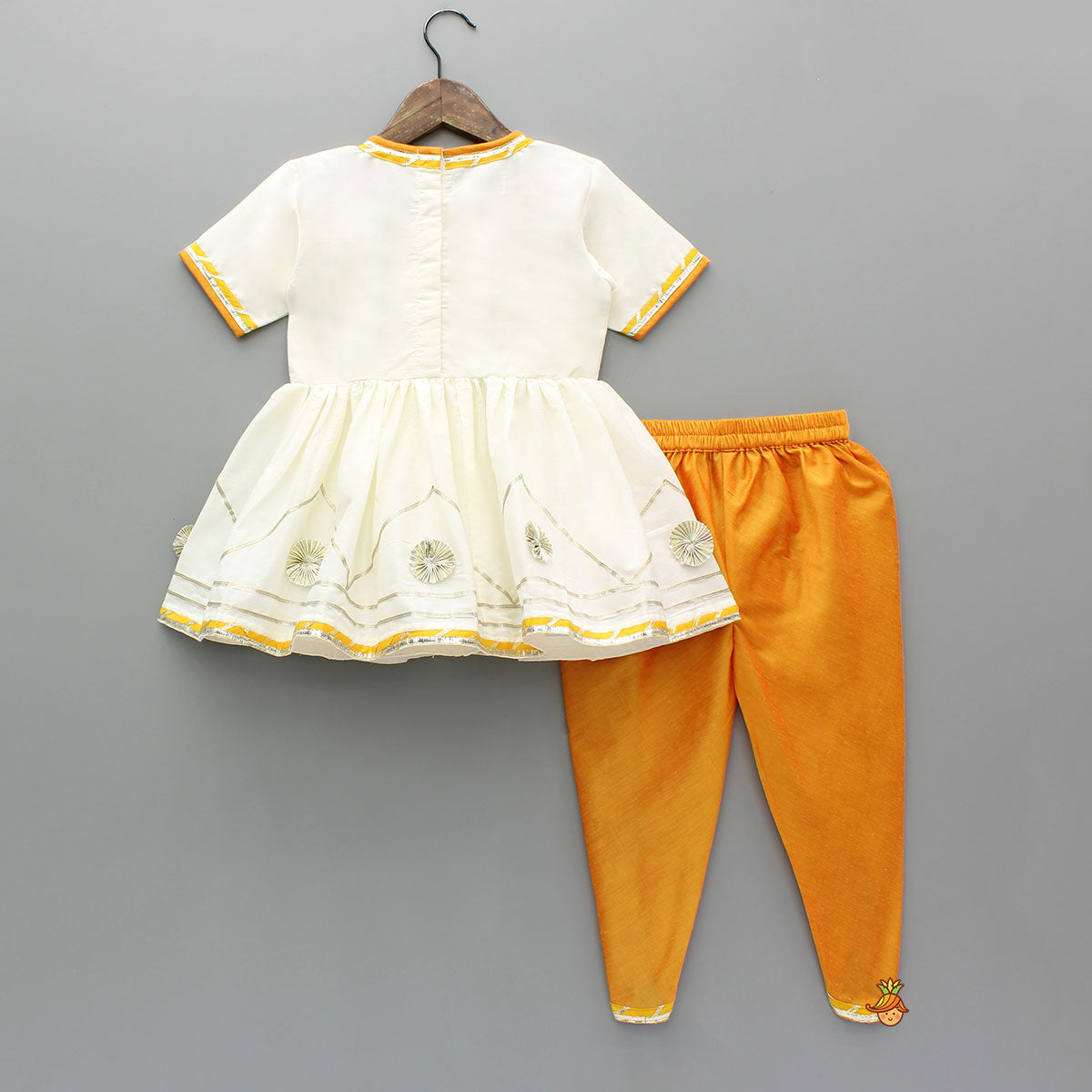 Krishna Hand Painted Top With Lace Work Orange Dhoti