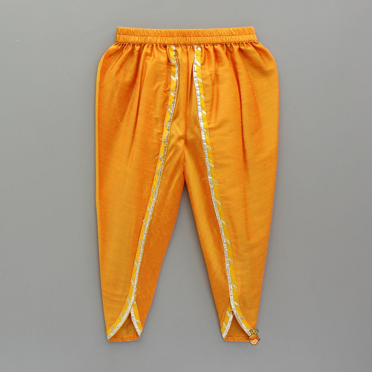 Krishna Hand Painted Top With Lace Work Orange Dhoti