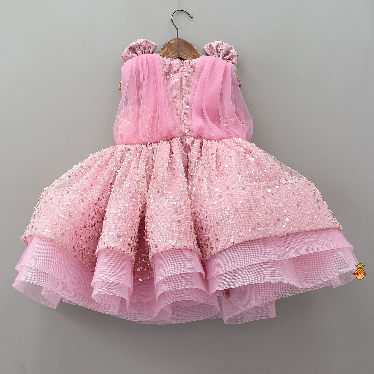 Pink Sequin Embellished Bow Adorned Dress With Matching Hair Clip
