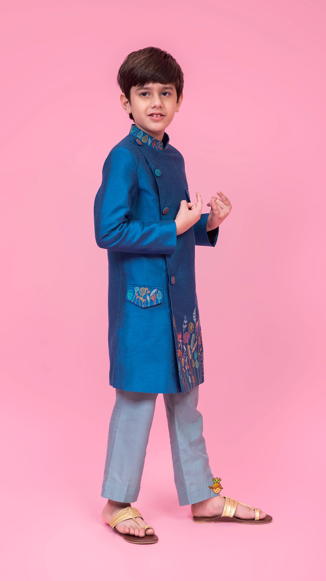 Embroidered Blue Stylish Sherwani And Pant