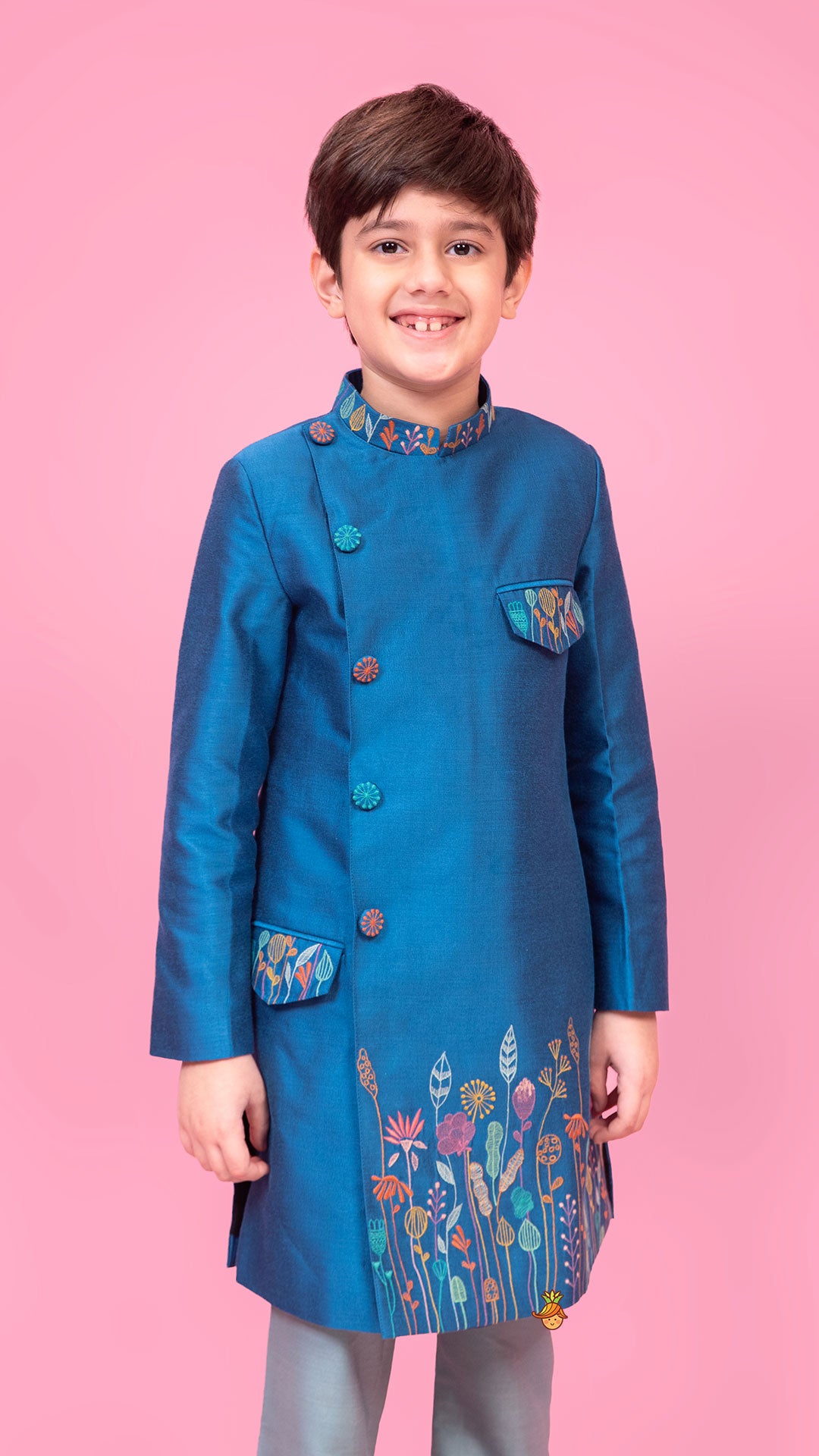 Embroidered Blue Stylish Sherwani And Pant