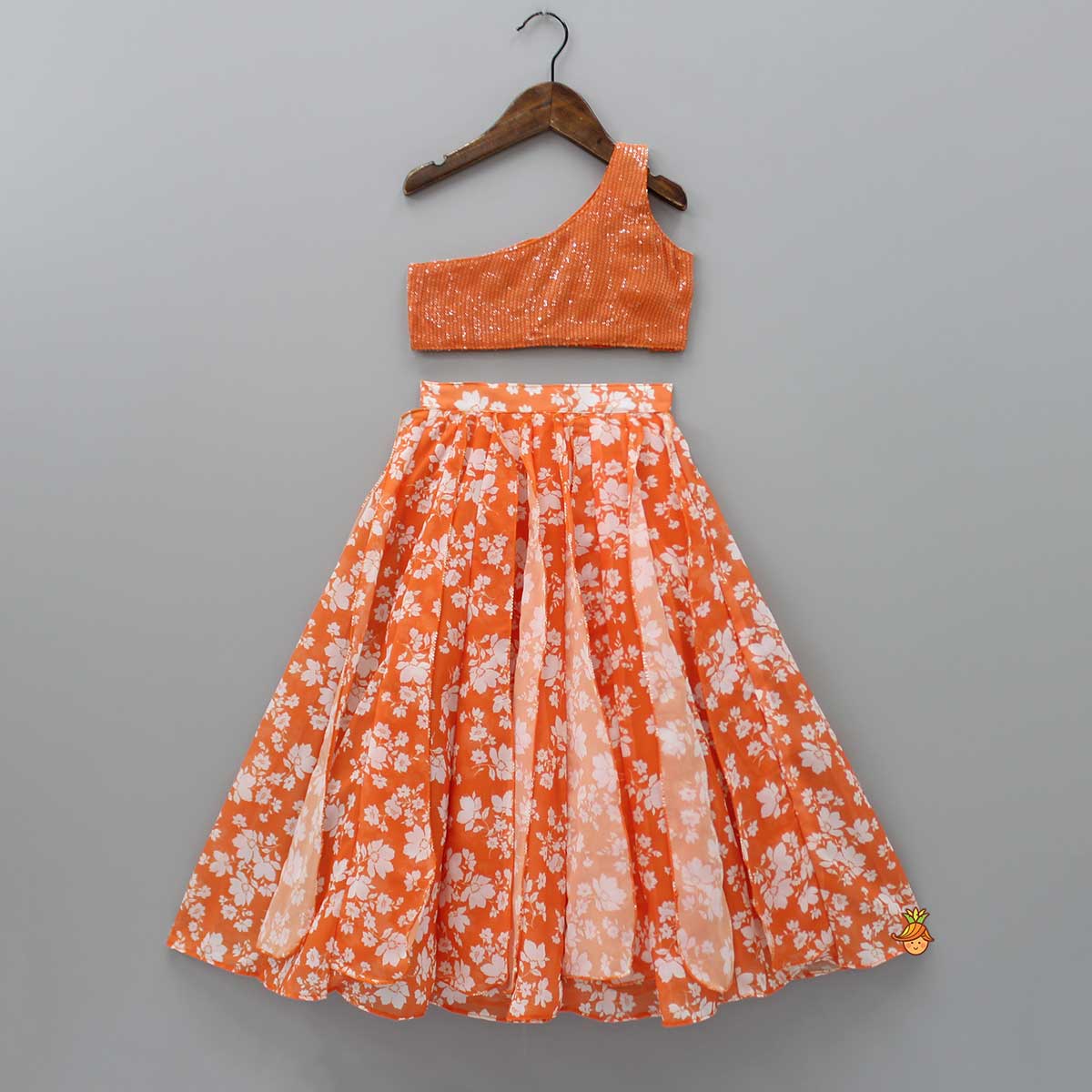 Sequin Embroidered One Shoulder Top With Detachable Cape-Style Overlay