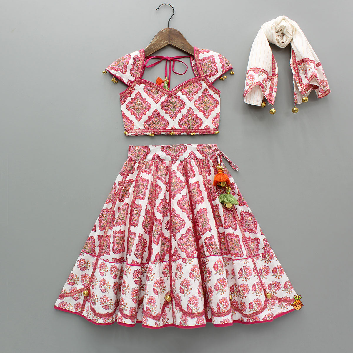 Beautiful Cotton Printed Sweetheart Neck Top With Printed Lehenga And Dupatta