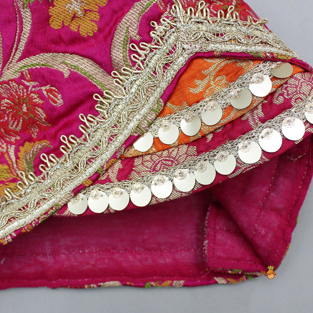 Stylish Brocade Multicolour Top And Lehenga With Net Dupatta