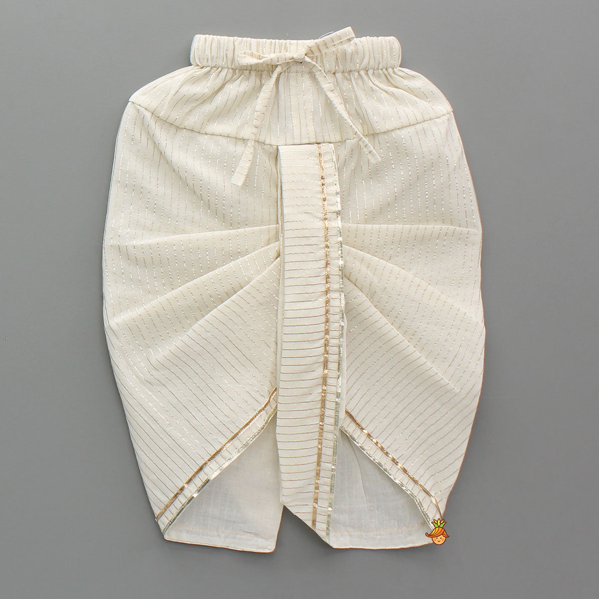 Beautiful Krishna Hand-Painted Off-White Kurta And Lurex Striped Dhoti With Mor Pankh Mukut And Basuri