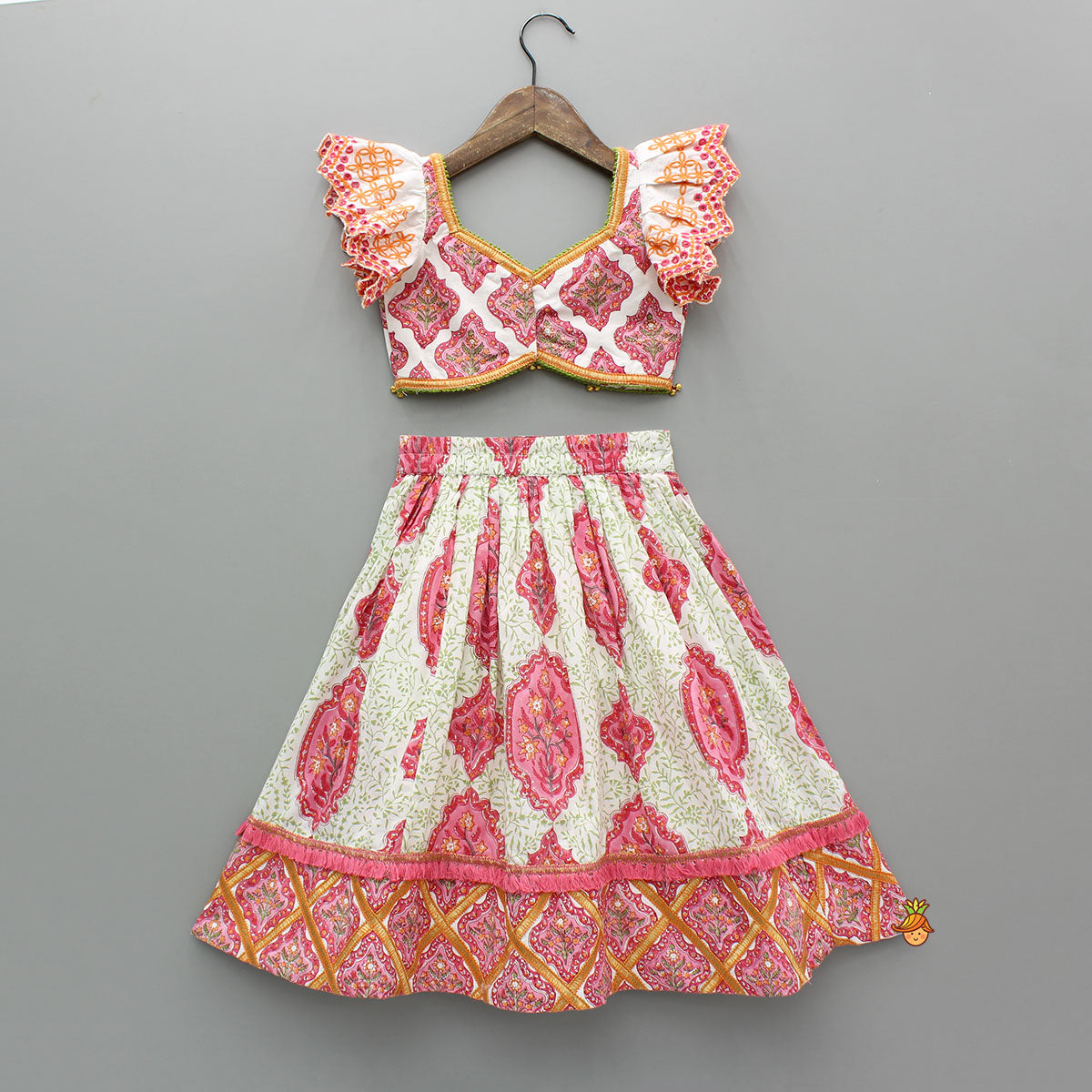 Beautiful Cotton Printed Top With Printed Lehenga And Dupatta