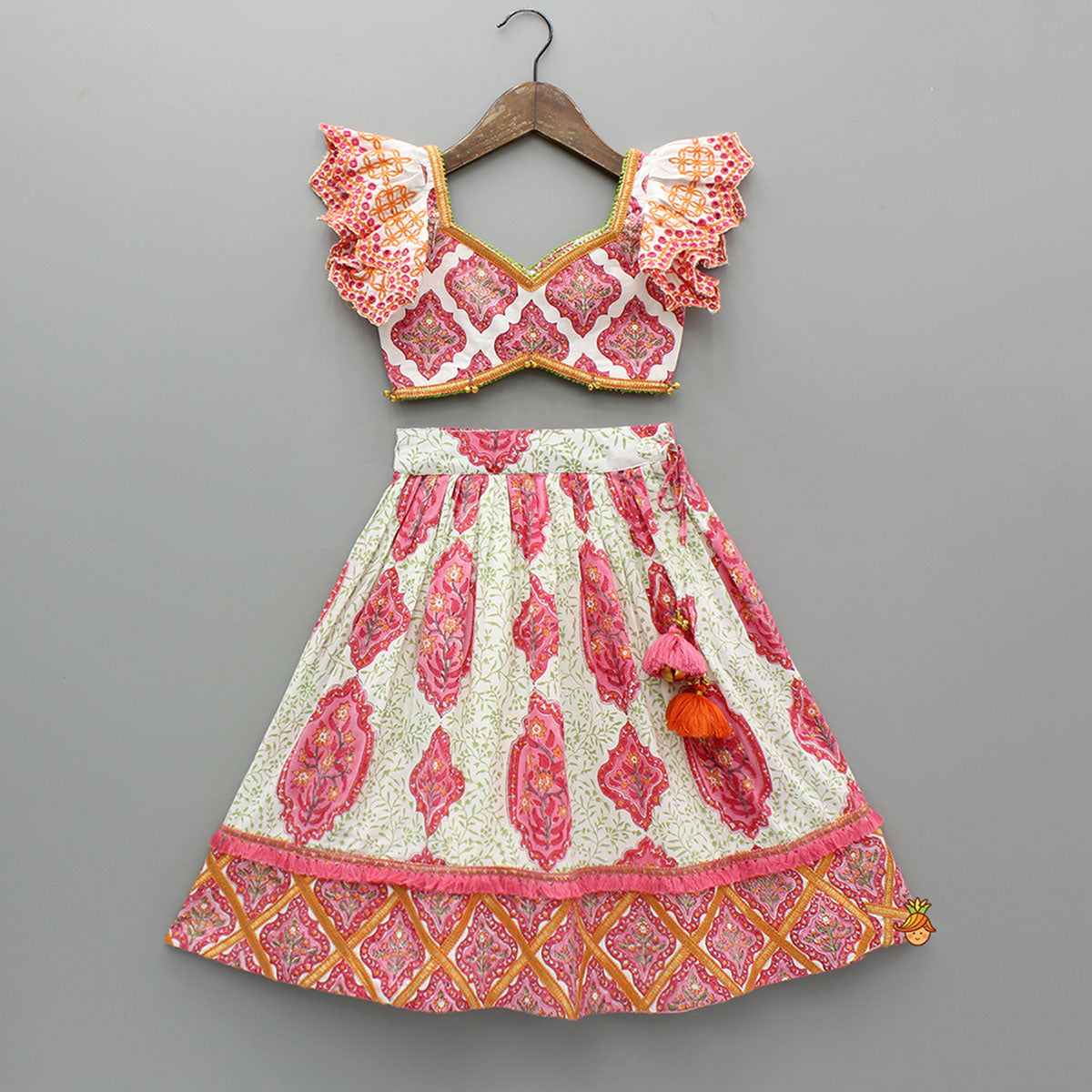 Beautiful Cotton Printed Top With Printed Lehenga And Dupatta