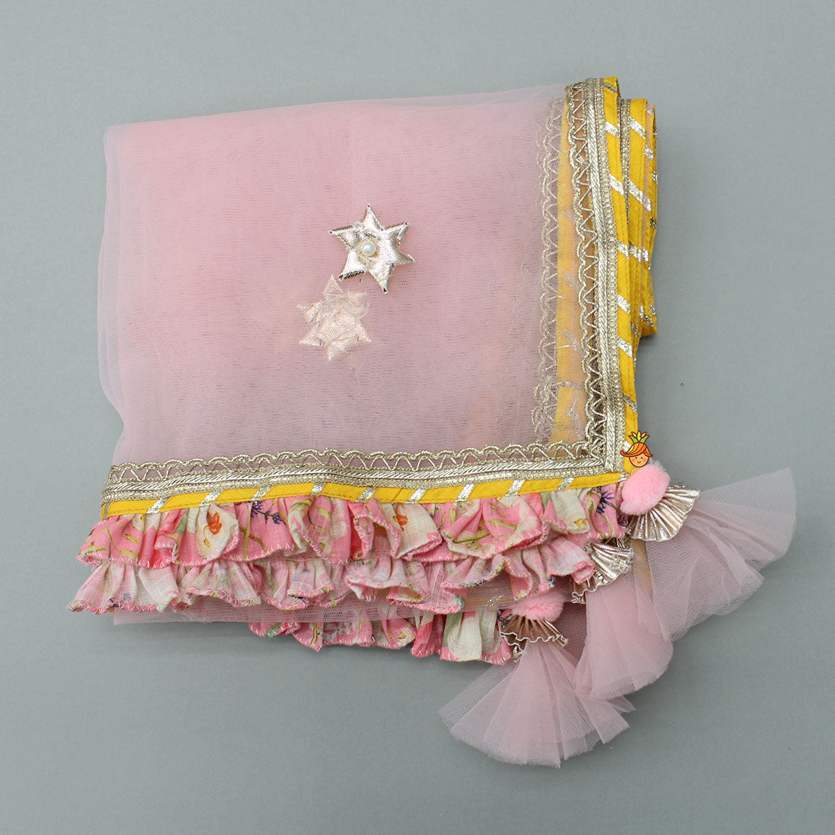 Stunning Pink Floral Printed Top With Embroidered Lehenga And Dupatta