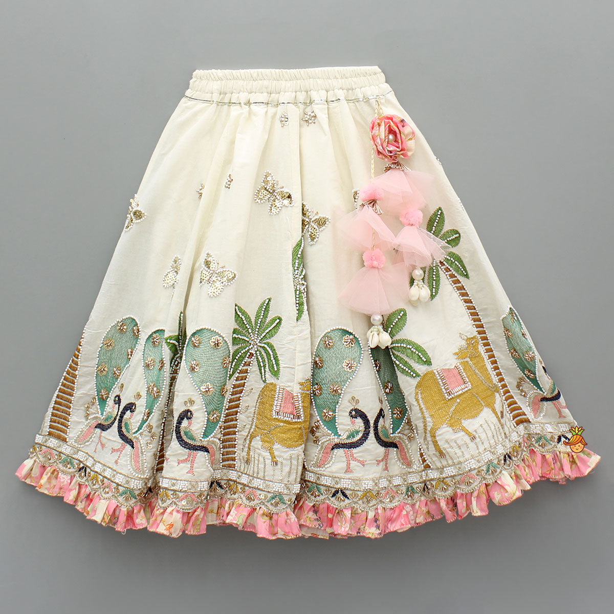 Stunning Pink Floral Printed Top With Embroidered Lehenga And Dupatta