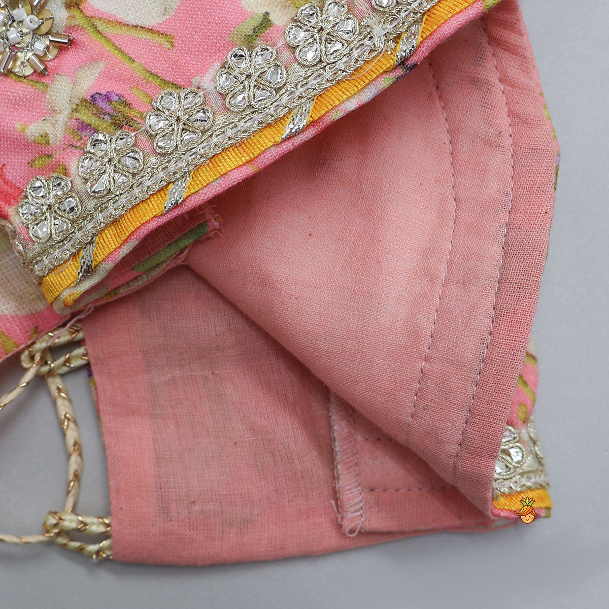 Stunning Pink Floral Printed Top With Embroidered Lehenga And Dupatta