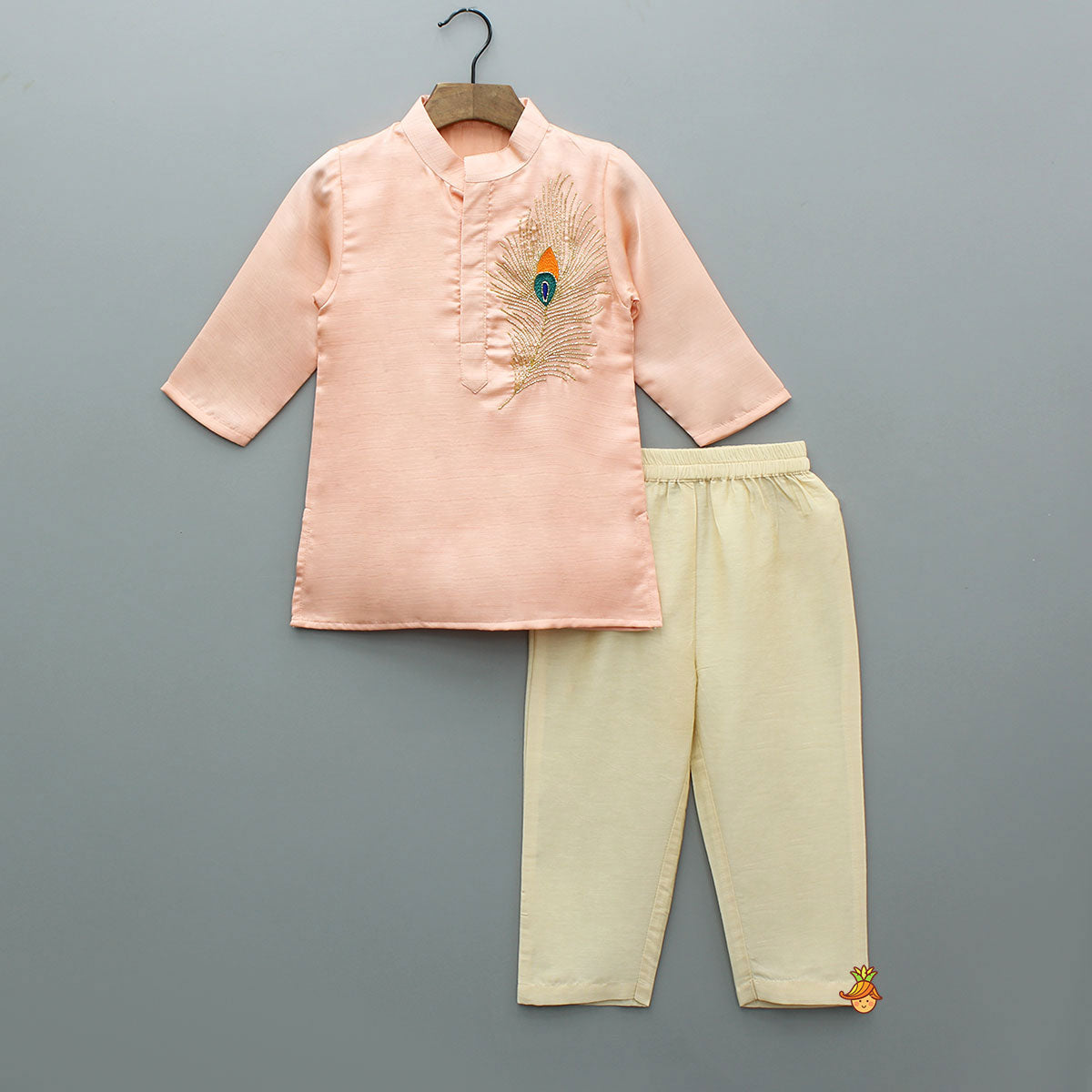 Mor Pankh Hand Embroidered Peach Kurta And Pyjama