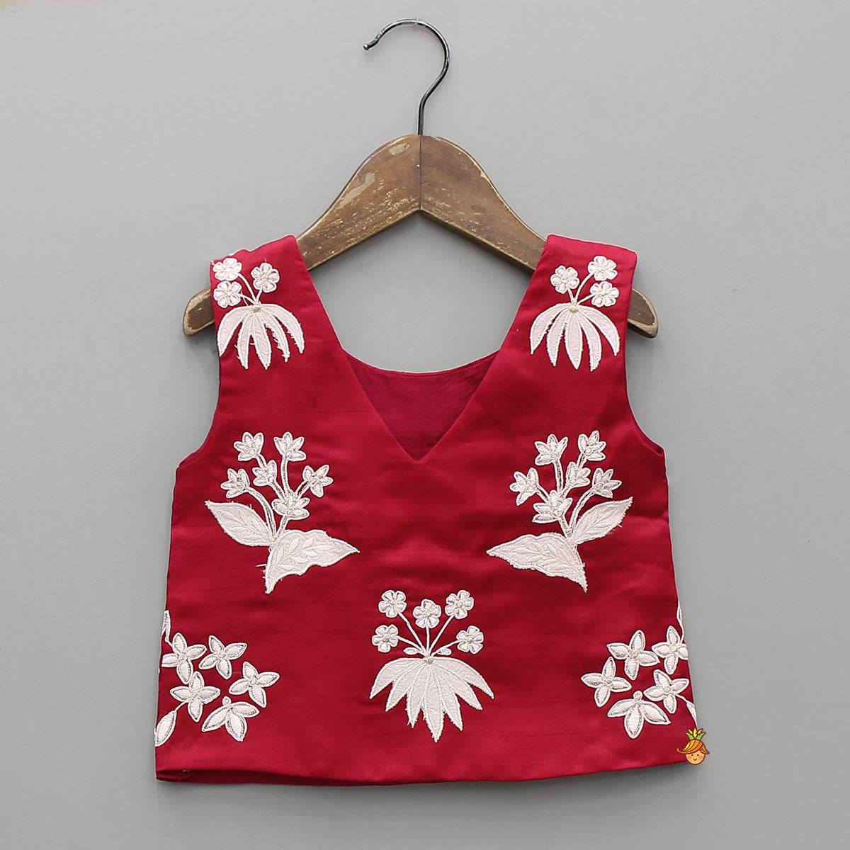 Floral Applique V-Neck Top And Lehenga With Stylish Dupatta