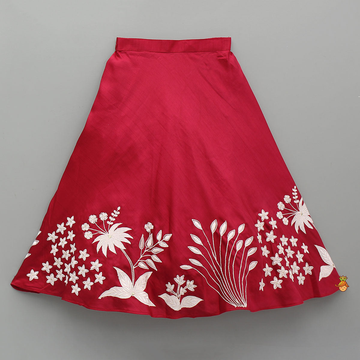 Floral Applique V-Neck Top And Lehenga With Stylish Dupatta
