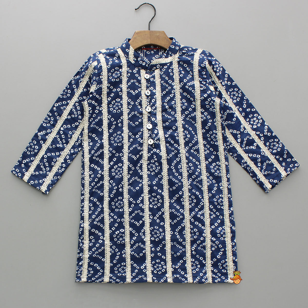Bandhani Printed Cotton Kurta With Off White Pyjama