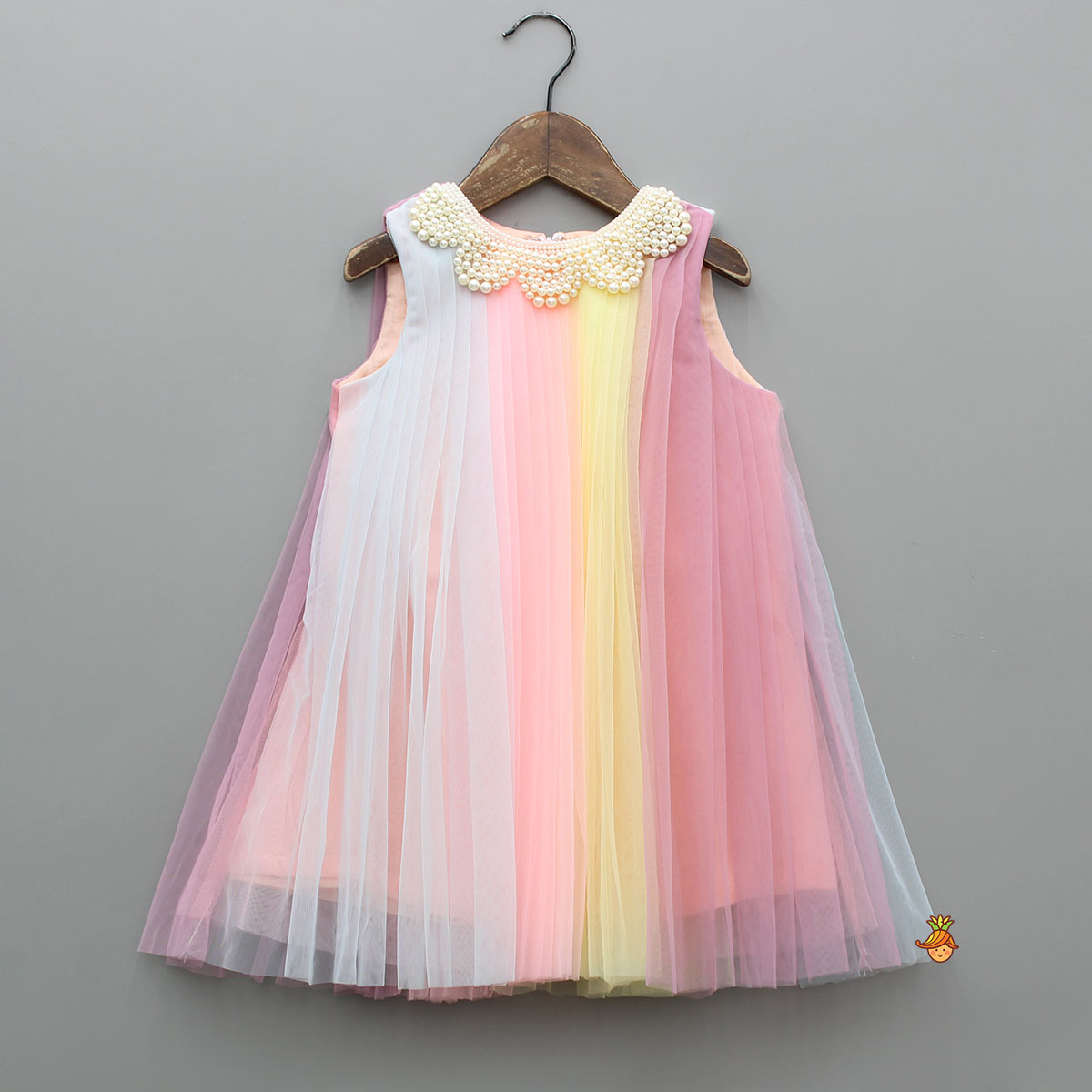 Cute Multicolour Pleated Embellished Net Dress