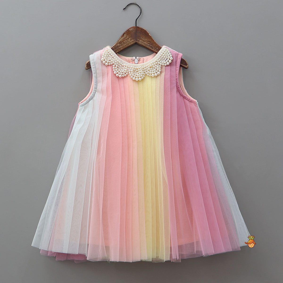 Cute Multicolour Pleated Embellished Net Dress