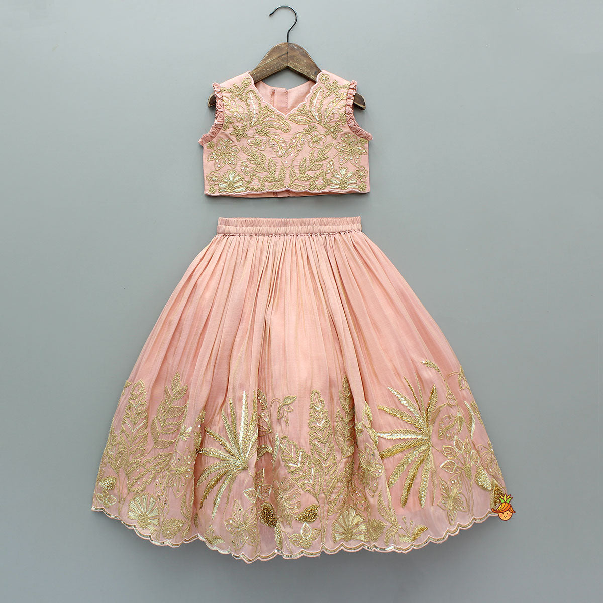 Gorgeous Shimmery Embroidered Top With Shimmery Flared Lehenga And Dupatta
