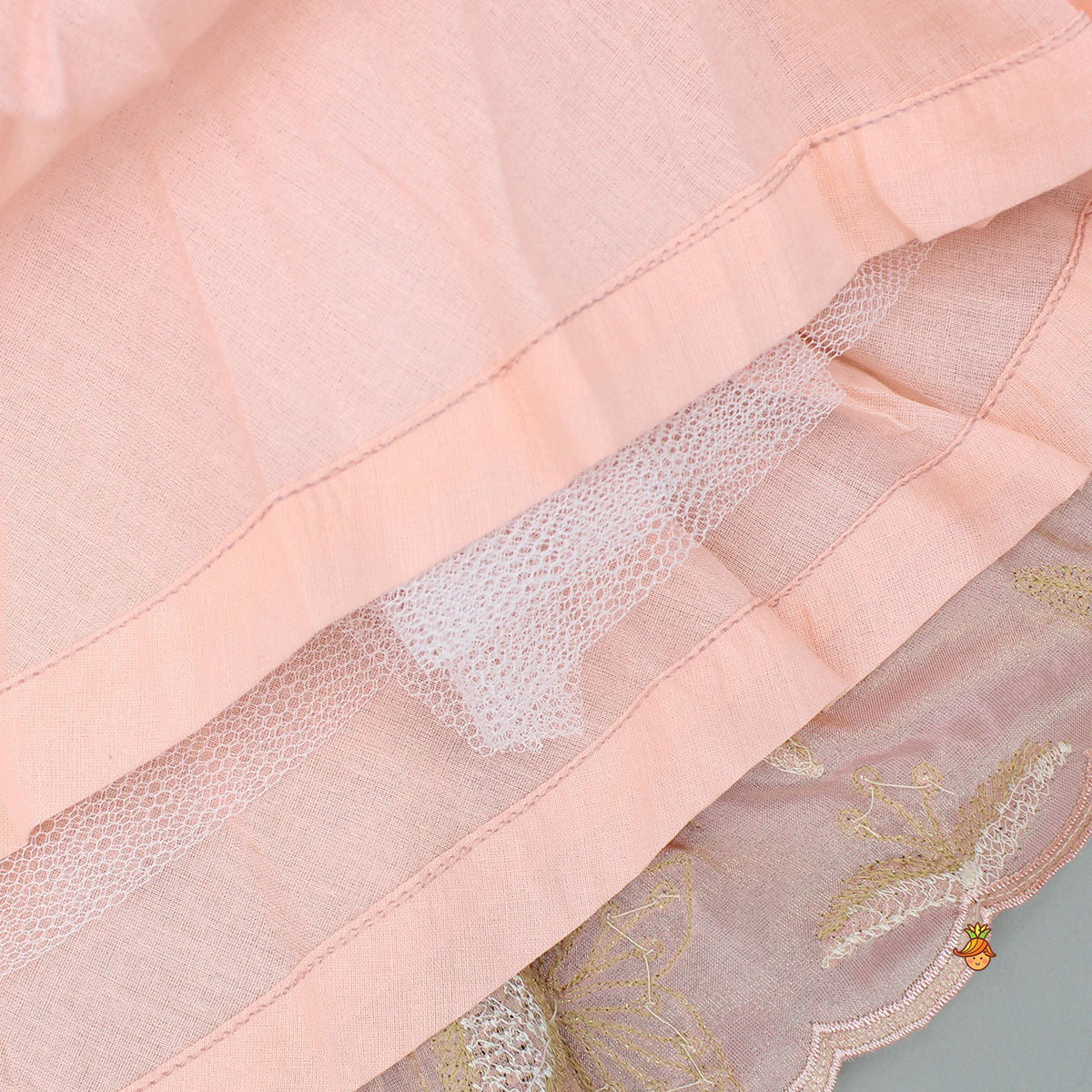Gorgeous Shimmery Embroidered Top With Shimmery Flared Lehenga And Dupatta