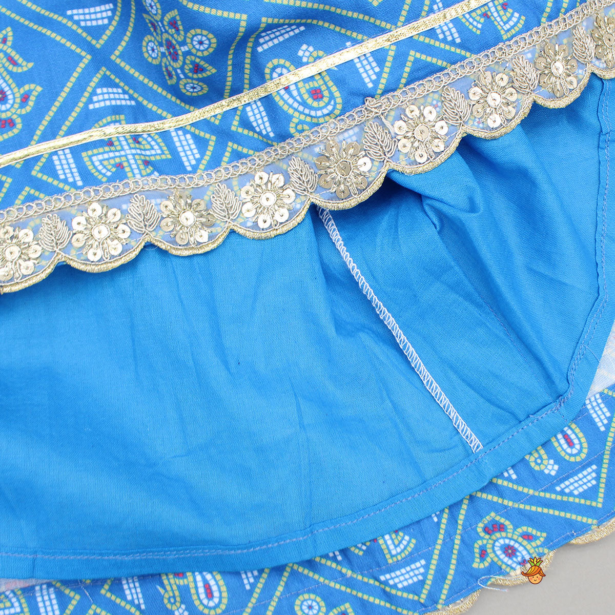 Blue Bandhani Printed Top With Lehenga And Dupatta
