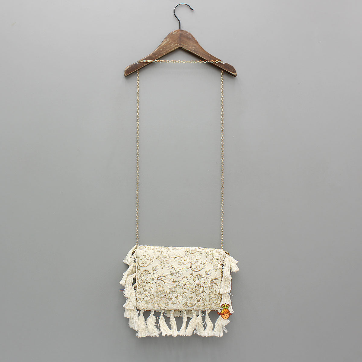 Sling Bag With Zari And Thread Floral Embroidery And Fringe Detailing