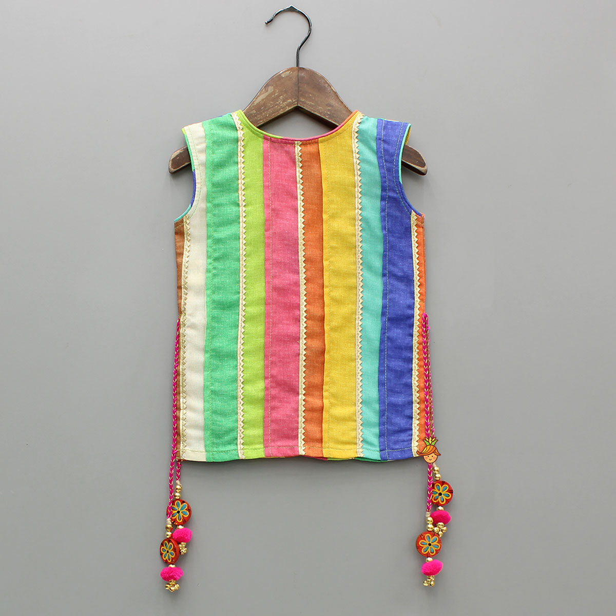 Multicoloured Stylish Kurta With Green Lehenga And Matching Bag