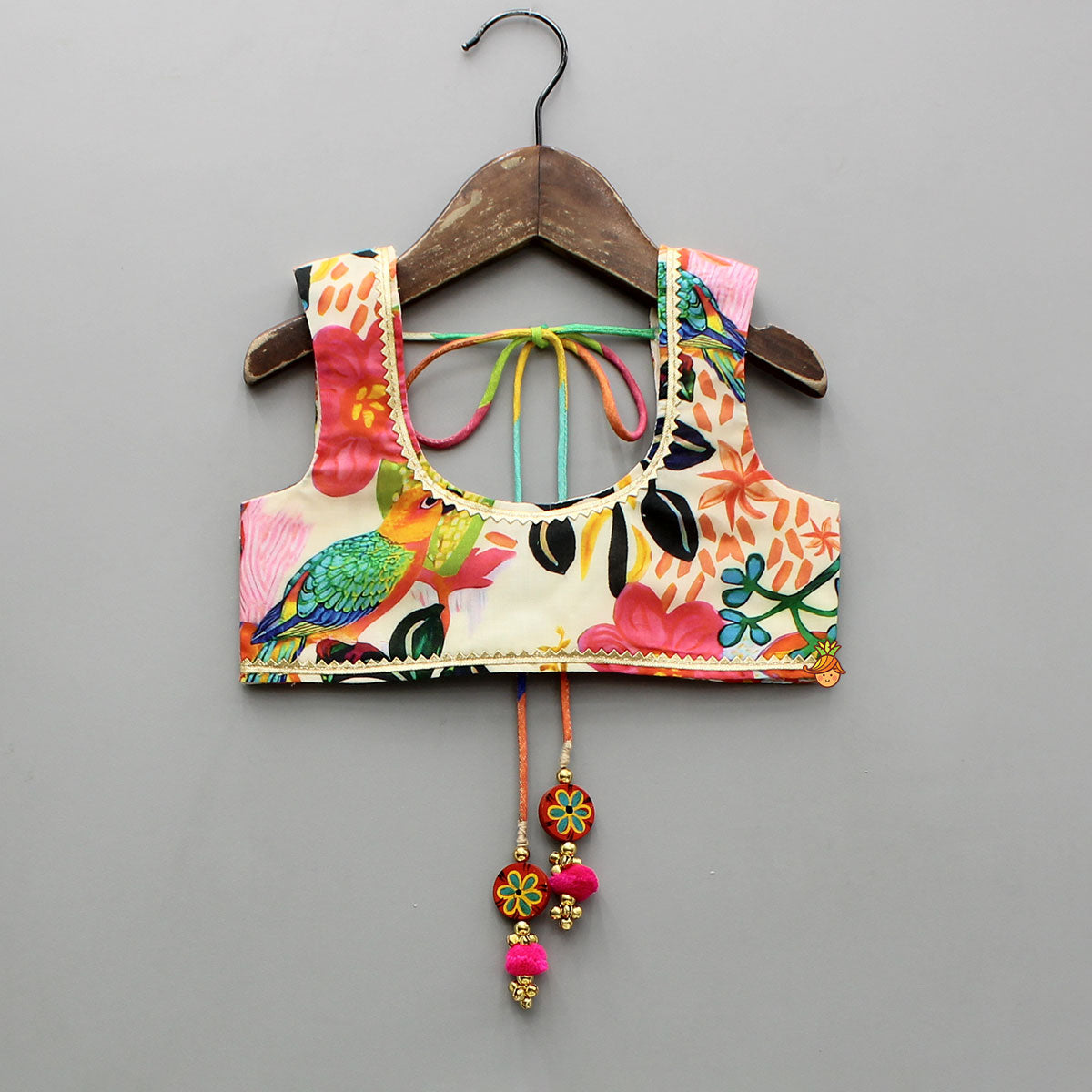 Multicoloured Stylish Kurta With Green Lehenga And Matching Bag