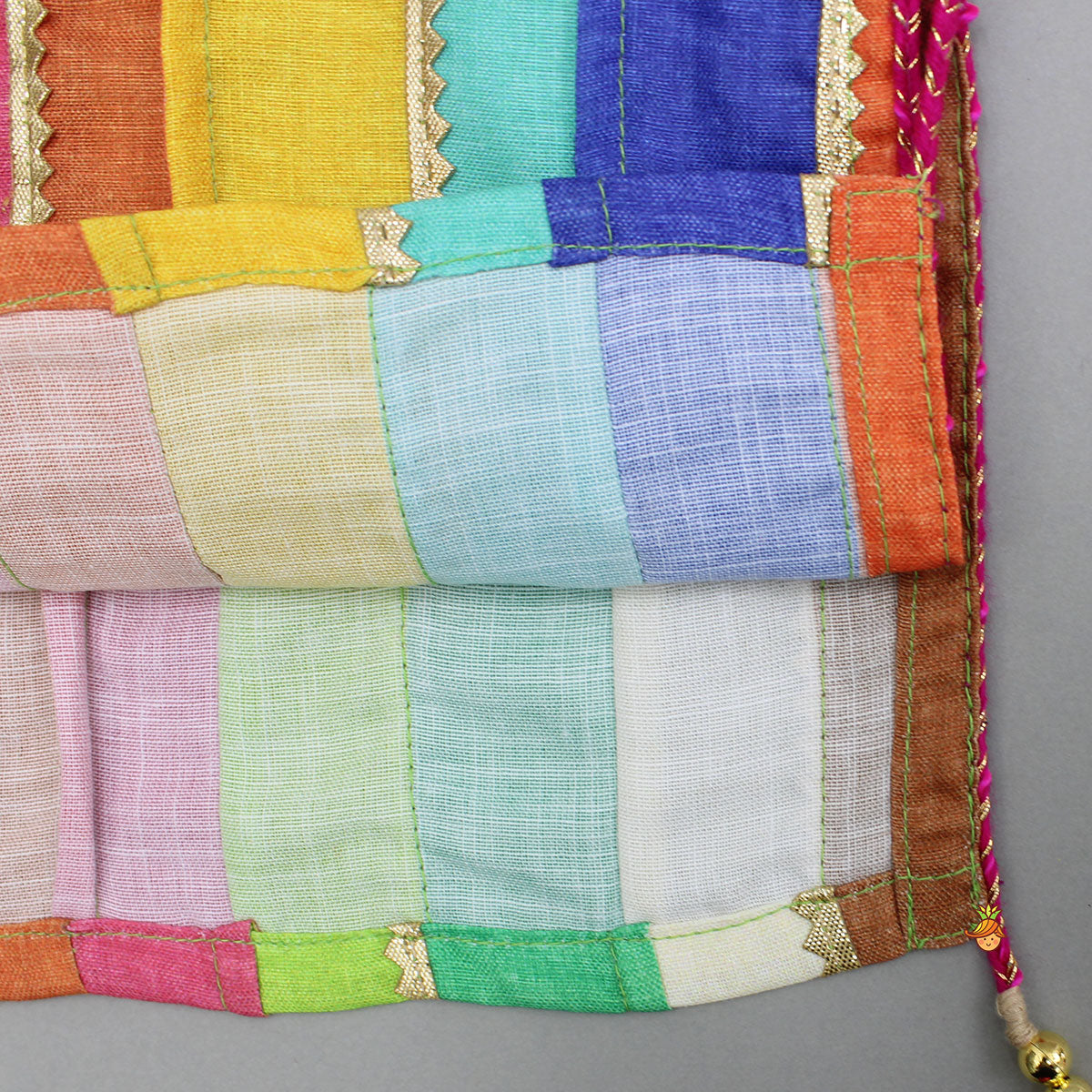 Multicoloured Stylish Kurta With Green Lehenga And Matching Bag