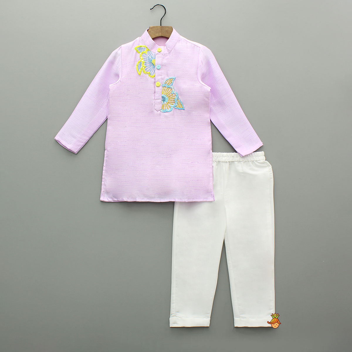 Floral Embroidered Lilac Kurta With Pyjama