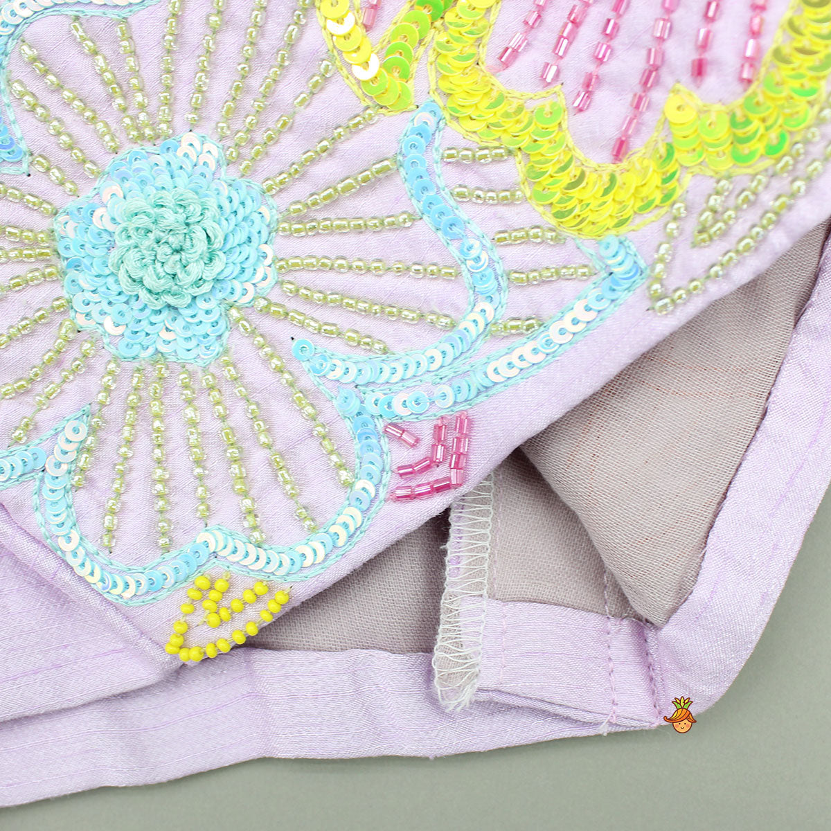 Lilac One Shoulder Floral Embroidered Top With Palazzo And Attached Heart Shaped Pouch