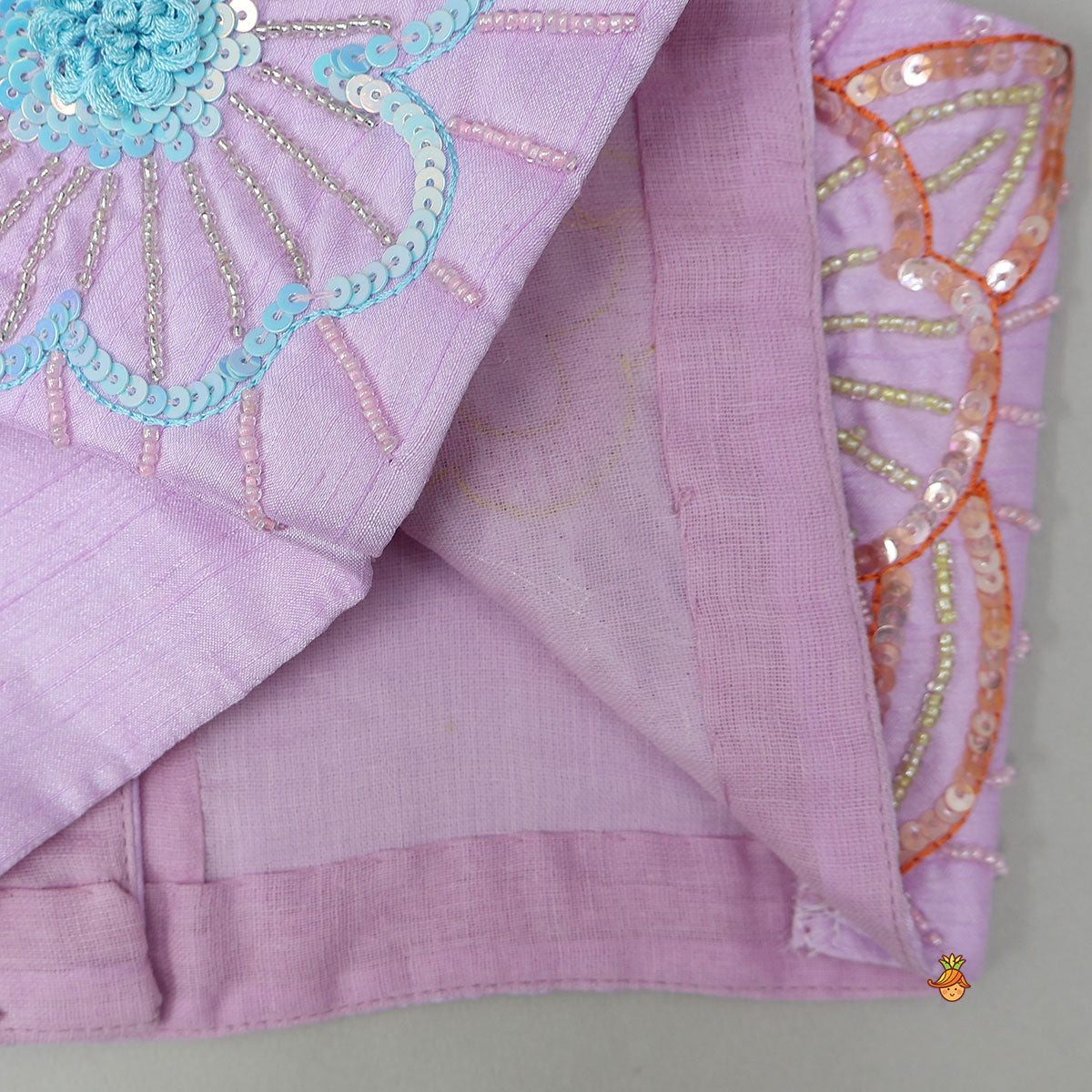Lilac One Shoulder Floral Embroidered Top With Palazzo And Attached Heart Shaped Pouch