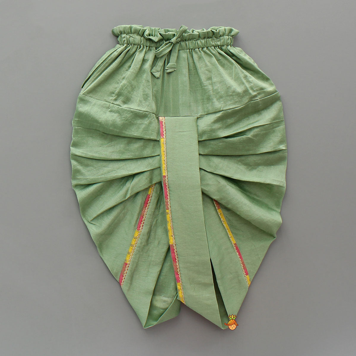 Green Kurta With Prink Brocade Jacket And Dhoti