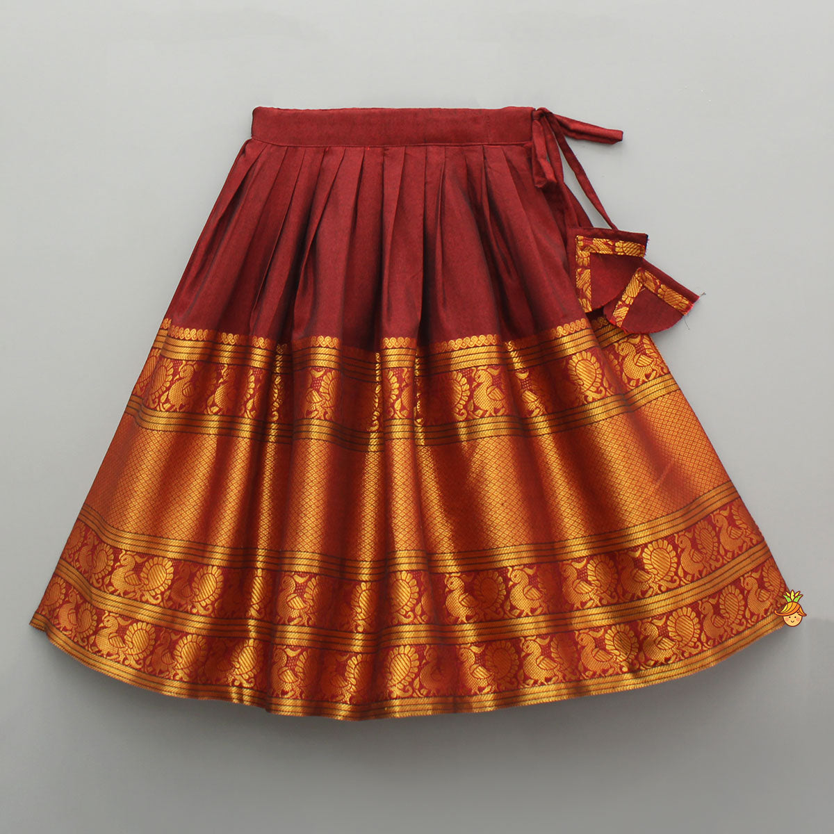 Maroon Floral-Embroidered Top And Pleated Lehenga