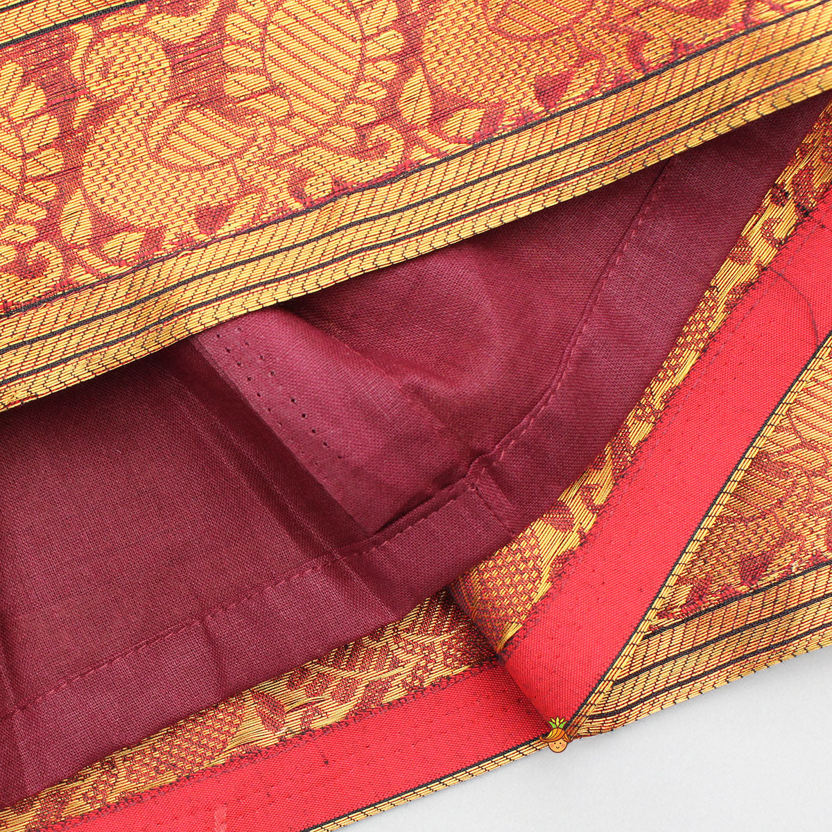 Maroon Floral-Embroidered Top And Pleated Lehenga