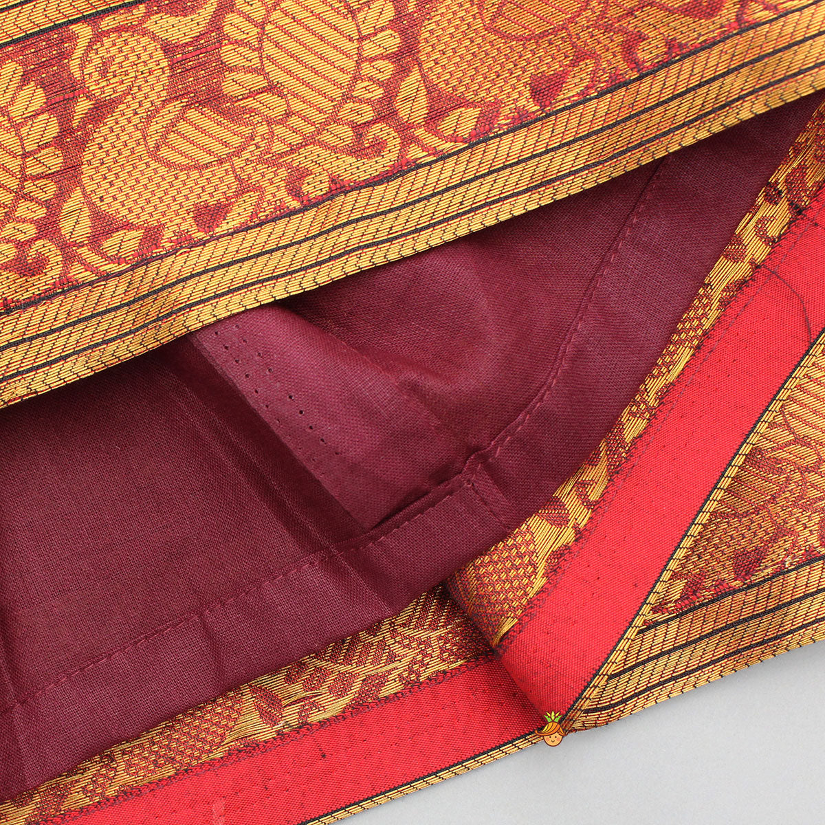 Maroon Floral-Embroidered Top And Pleated Lehenga