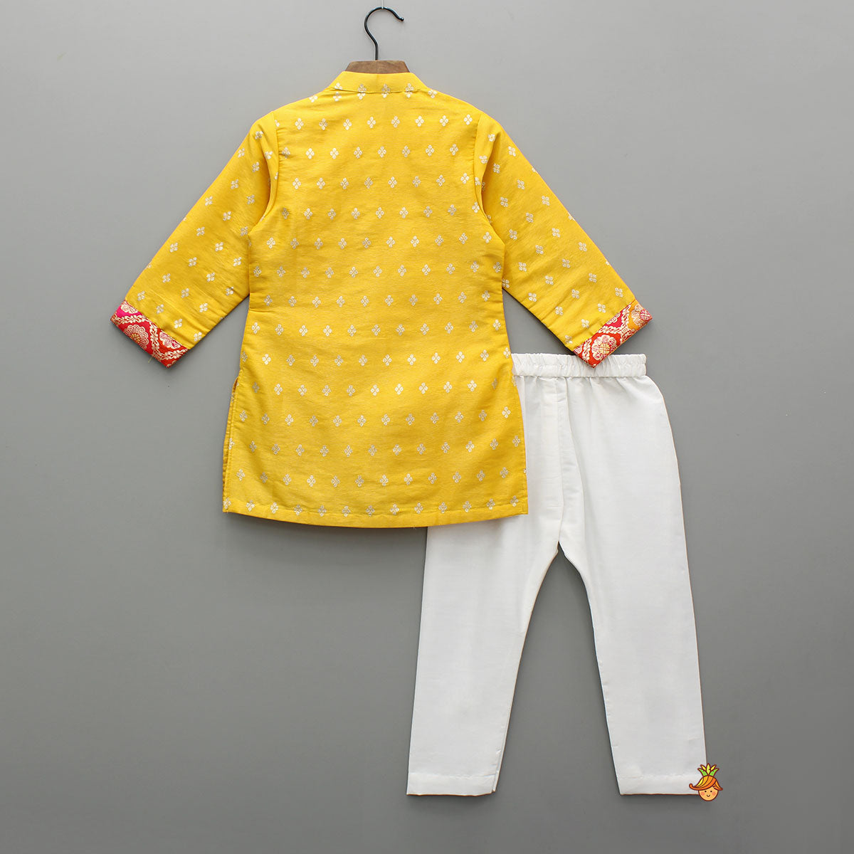 Yellow Sheen Brocade Silk Kurta With Pyjama