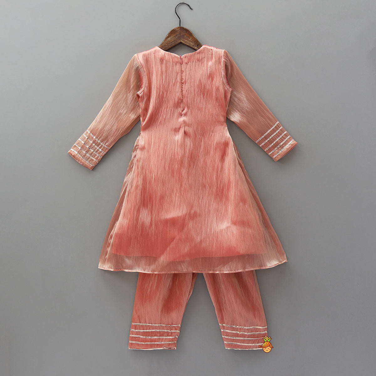 Peach Shimmery Embroidered Kurti With Pant And Dupatta