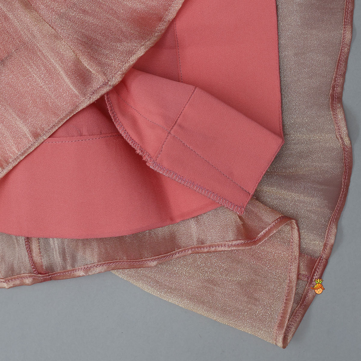 Peach Shimmery Embroidered Kurti With Pant And Dupatta