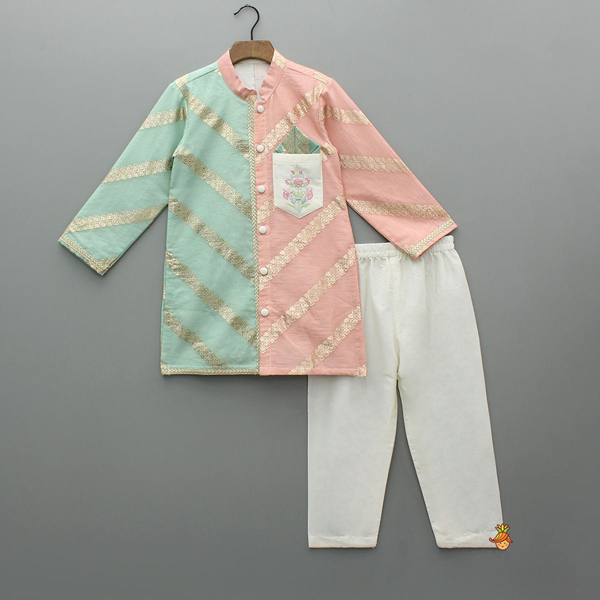 Stylish Dual Toned Embroidered Kurta With Pyjama