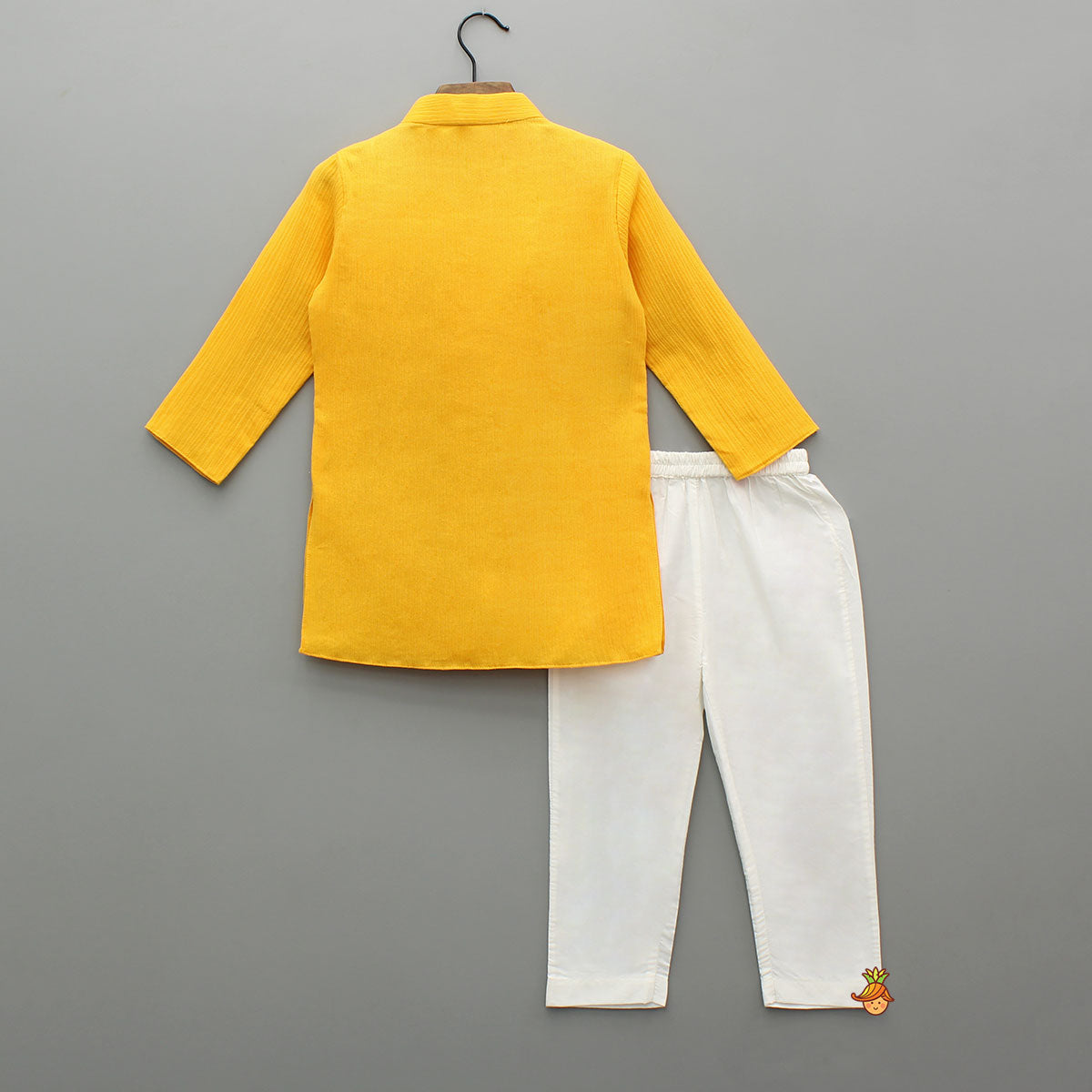Yellow Embroidered Pin Tuck Detailed Kurta With Pyjama