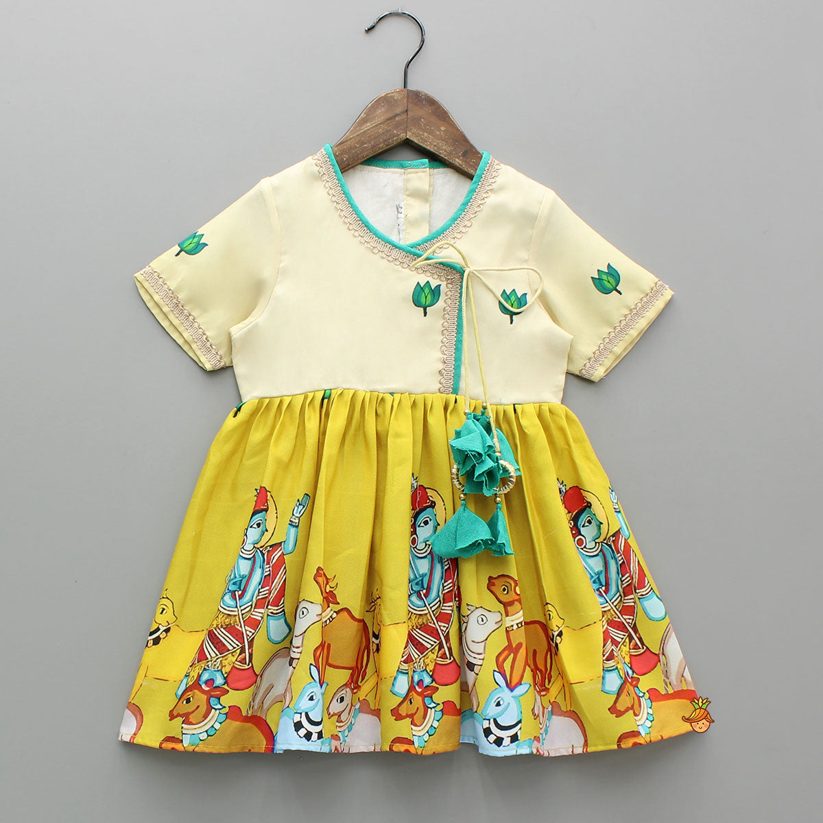 Kanha Printed Peplum Top With Dhoti And Hairband