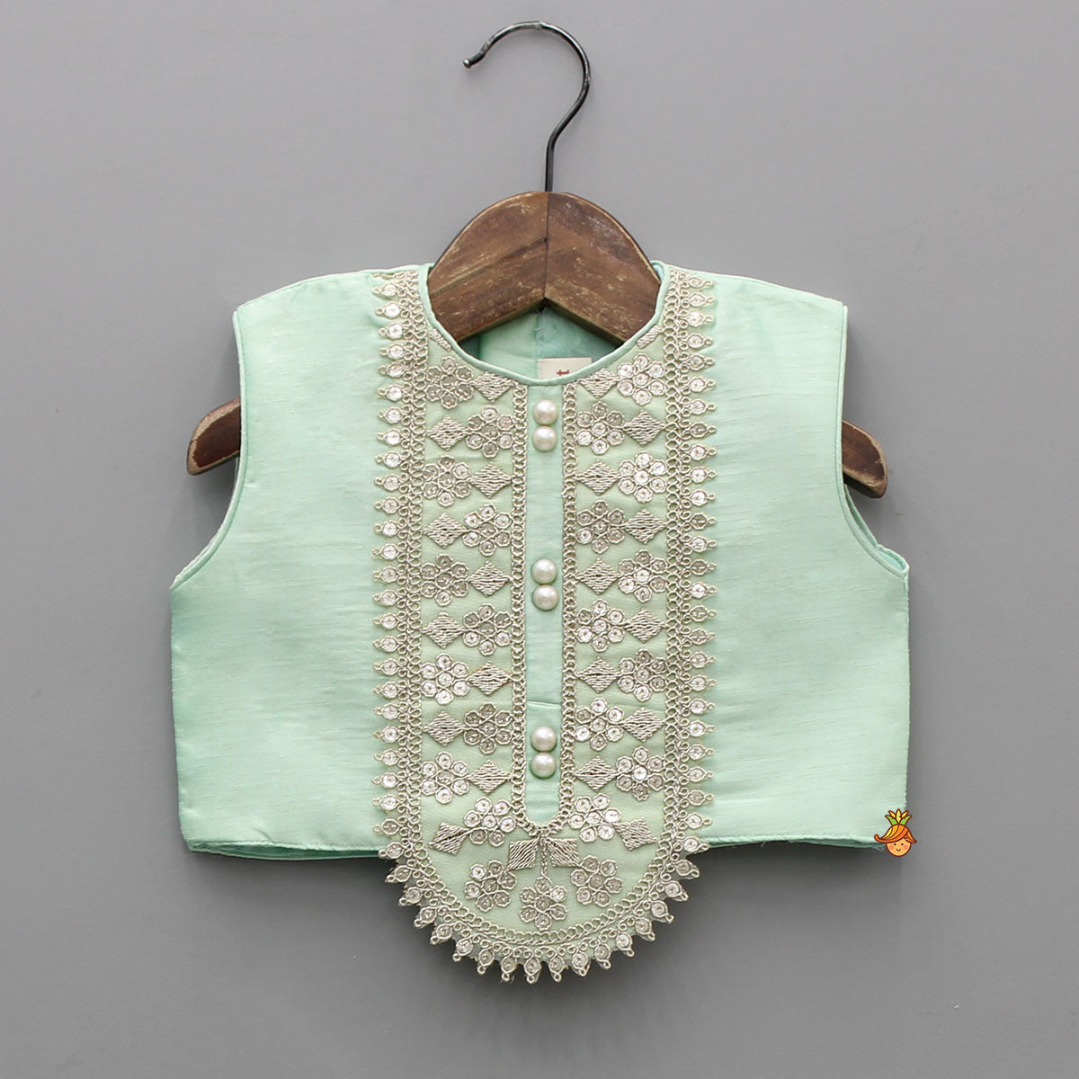 Green Sleeveless Top With Multicolour Printed Lehenga